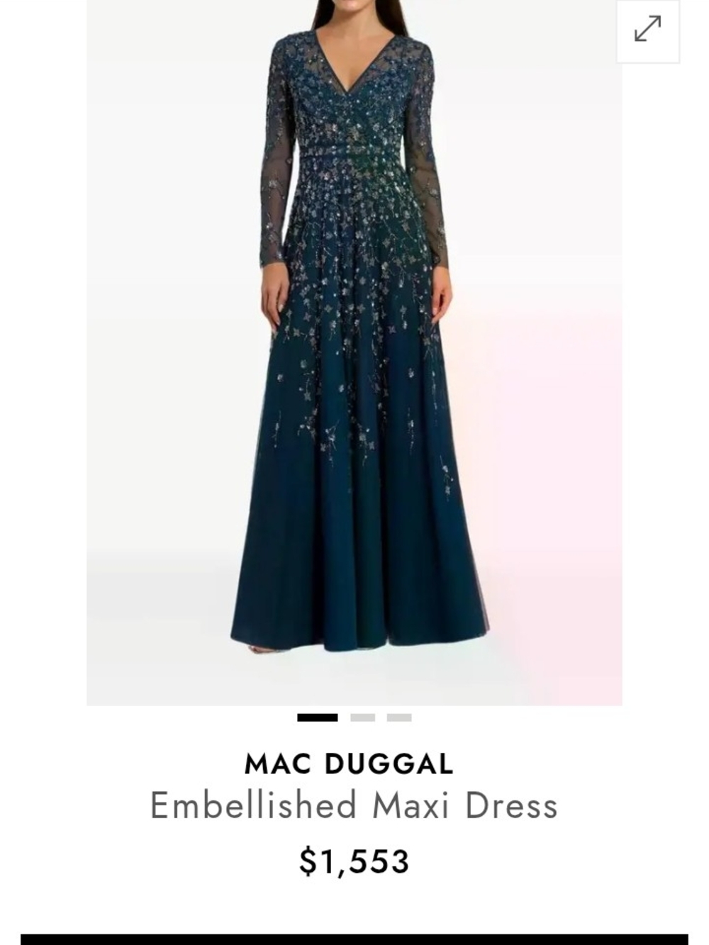 Mac Duggal Teal Embellished V‑Neck Maxi Dress